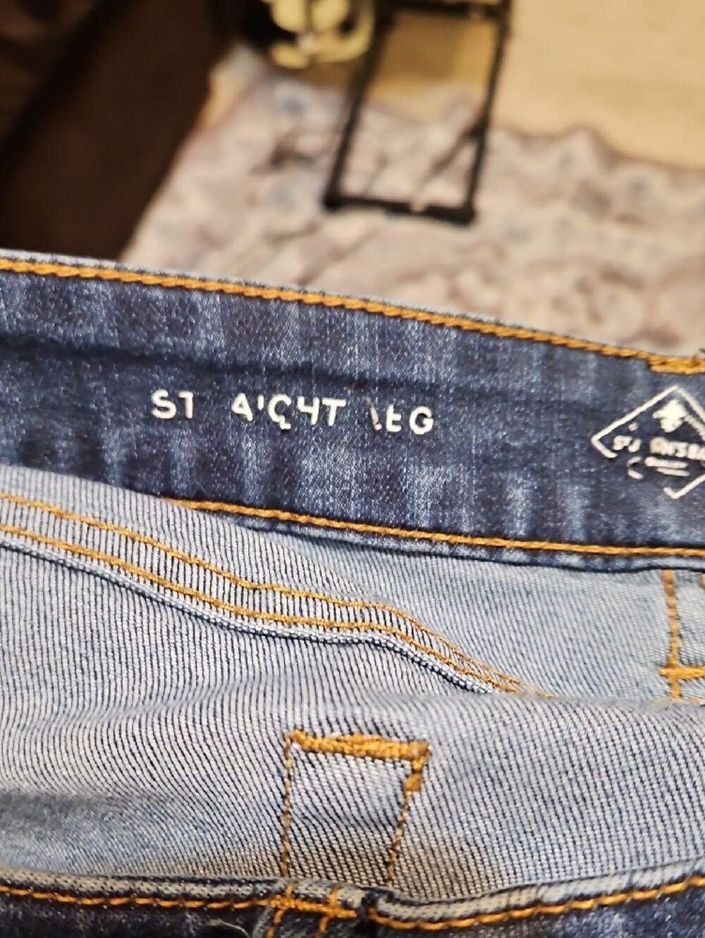 St. John's Bay Navy Straight-Leg Jeans with Pink & Yellow Floral Embroidery - Picture 6 of 7